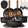 Black CAROTE nonstick pots and pans with detachable handle