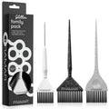 Three FRAMAR glitter hair dye brushes with angled bristles and black handles on white background