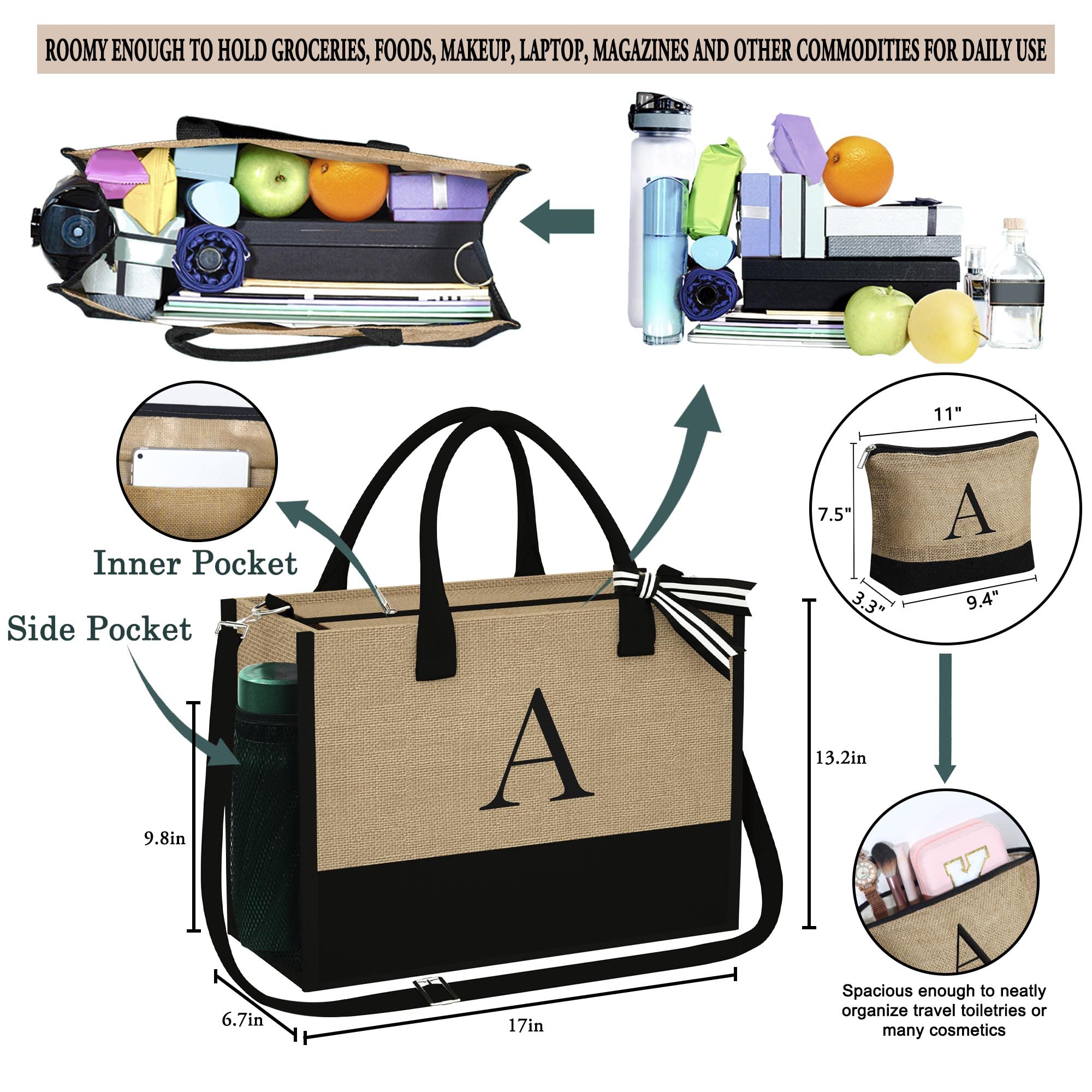 YOOLIFE Gifts for Women Birthday Gifts for Women Initial Tote Bag, Letter K image 4