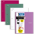 Four Five Star 8.5x11 college ruled spiral notebooks in purple, pink, white and green with water-resistant covers