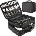 MATEIN large cord organizer case open showing adjustable dividers displaying stored cables