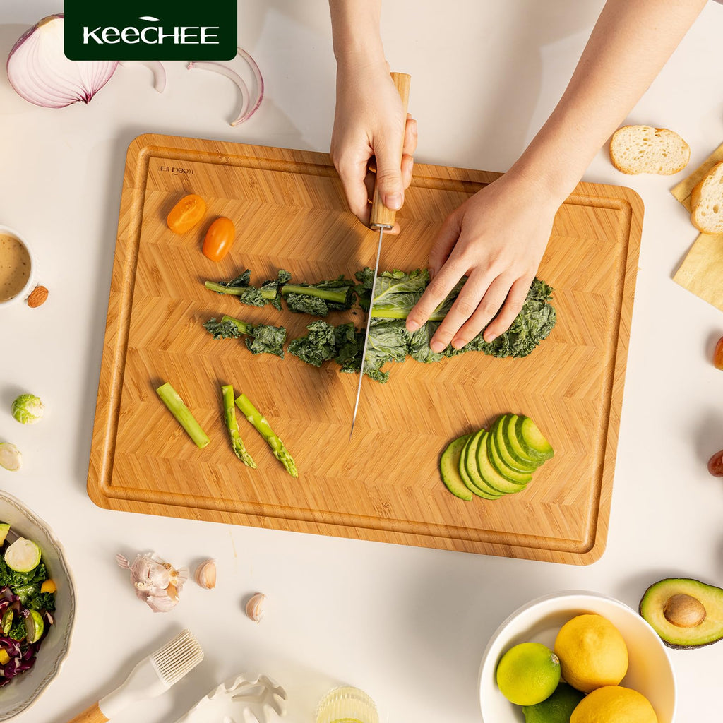 Keechee Atelier Collection Bamboo Cutting Board, Reversible Wood Chopping Boards for Kitchen with Juice Grooves, Handcrafted Large Serving Tray, Luxury Housewarming Wedding Gifts for New Home image 6