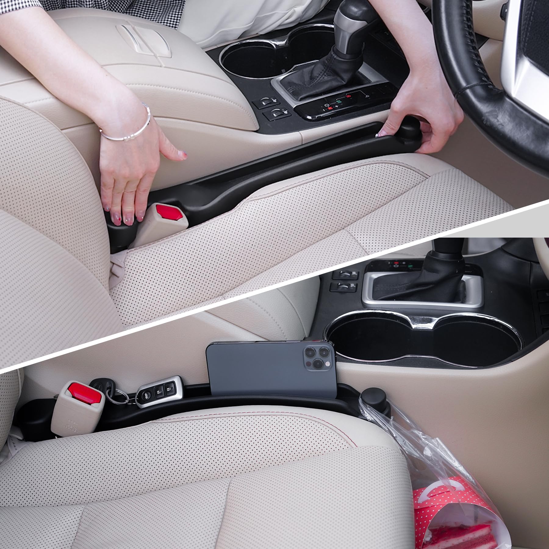 Givifive soft foam car seat gap filler organizer installed between seat and center console