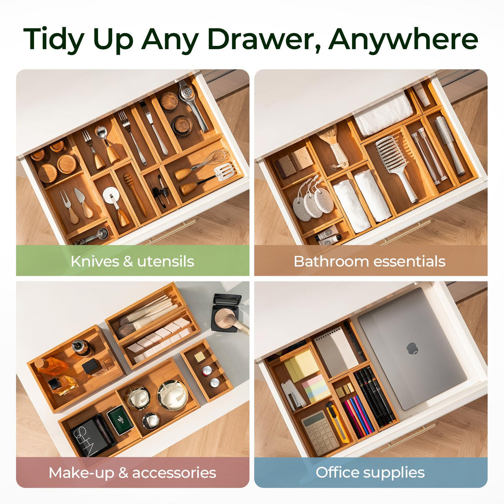 keechee 10-Piece Drawer Organizer Set, 2.2" Deep Multi-Use Organizers for Utensils, Silverware, Cutlery, Desk, Bathroom, Junk Drawer & Makeup, Non-Slip Feet Included. image 4