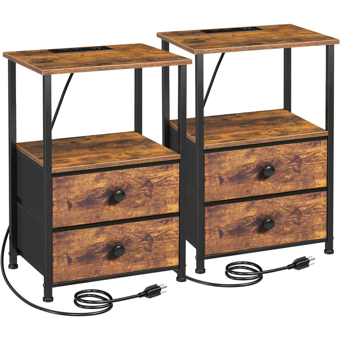 LOAKEKEL Nightstands Set of 2, Night Stand with Charging Station