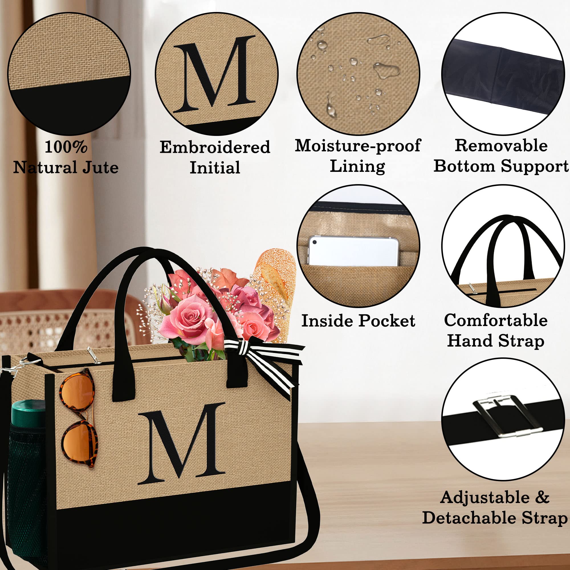 YOOLIFE Gifts for Women Birthday Gifts for Women Initial Tote Bag, Letter K image 5