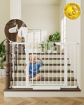 White Cumbor extendable auto-close baby gate installed in doorway 30-46 in