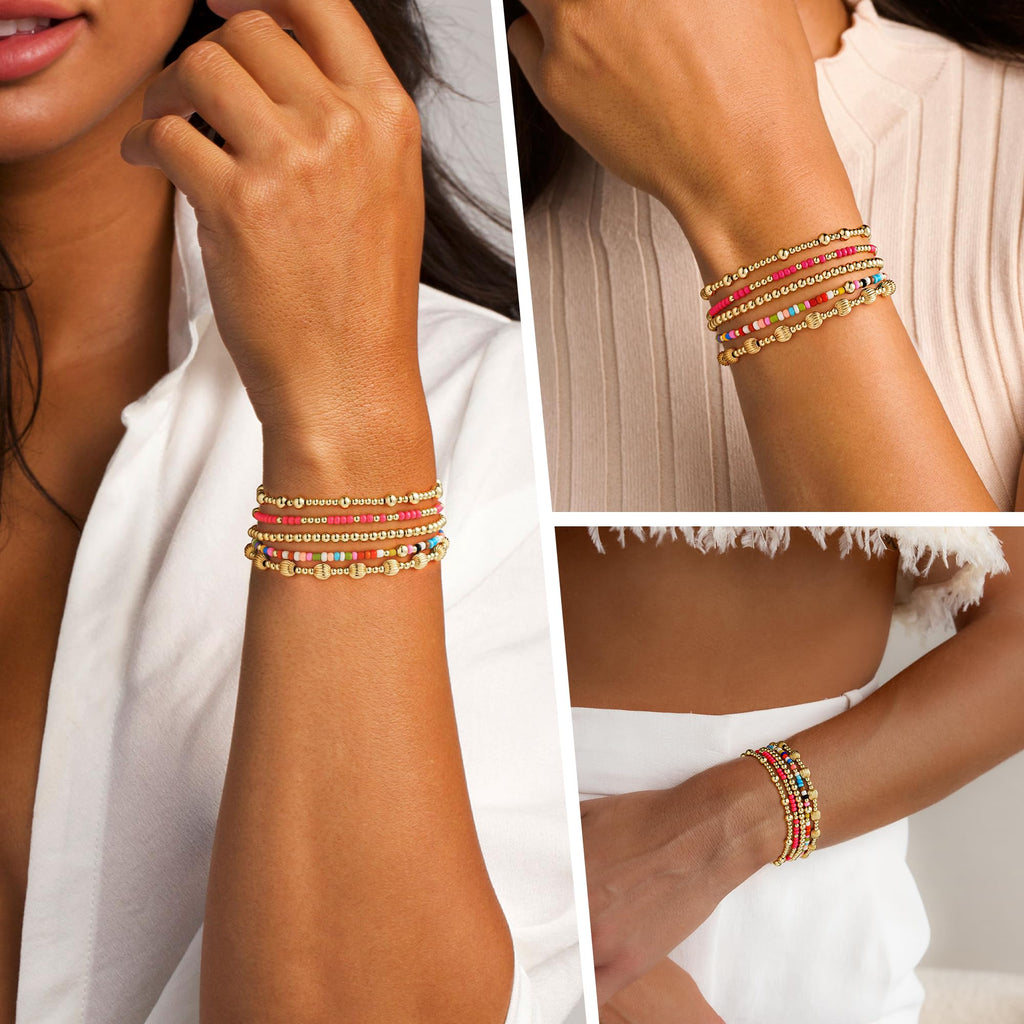 Turandoss 5PCS Gold Beaded Bracelets for Women, Dainty 14K Gold Plated image 4