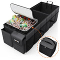 HOTOR foldable trunk organizer open showing insulated cooler compartment in car trunk