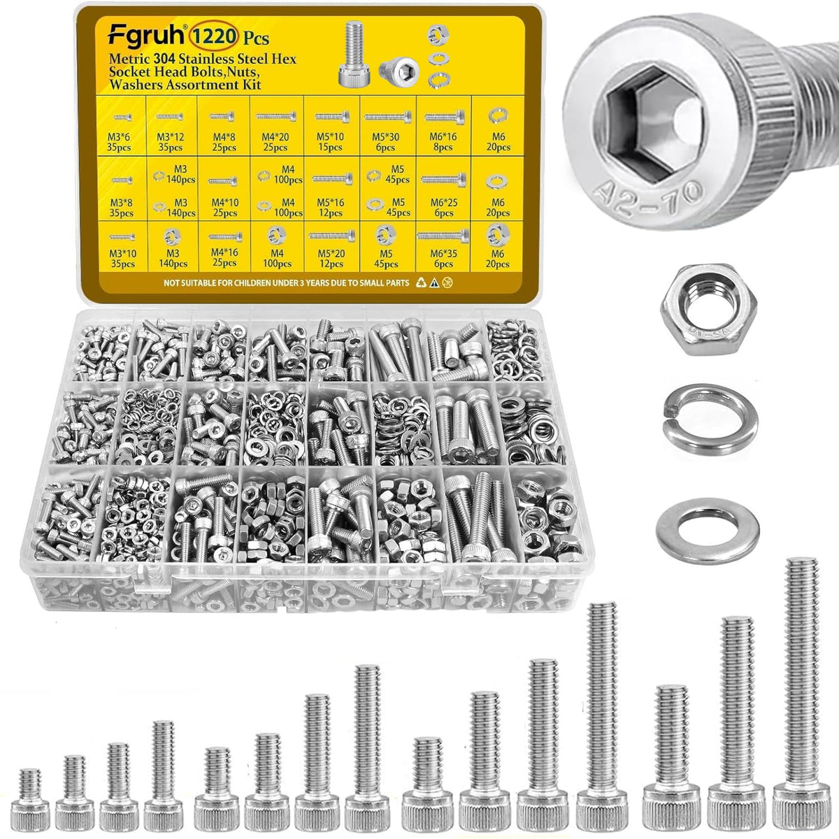 Fgruh assortment of metric hex socket head screws in various M3–M6 sizes