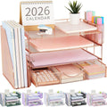 Rose gold 4-tier desk organizer with file holder, drawer and two pen holders