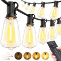 MGVIH 100ft outdoor LED string lights ST38 bulbs hanging over patio