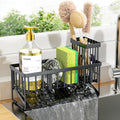Cisily stainless steel sink caddy holding sponge, scrub brush, drain tray on kitchen sink edge