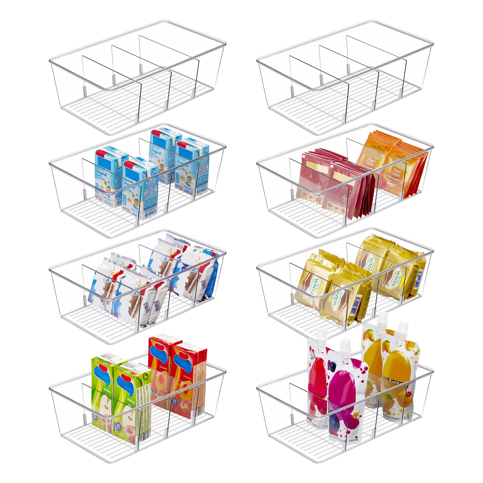 Vtopmart clear plastic 4-compartment food storage organizer bins, 8 pieces
