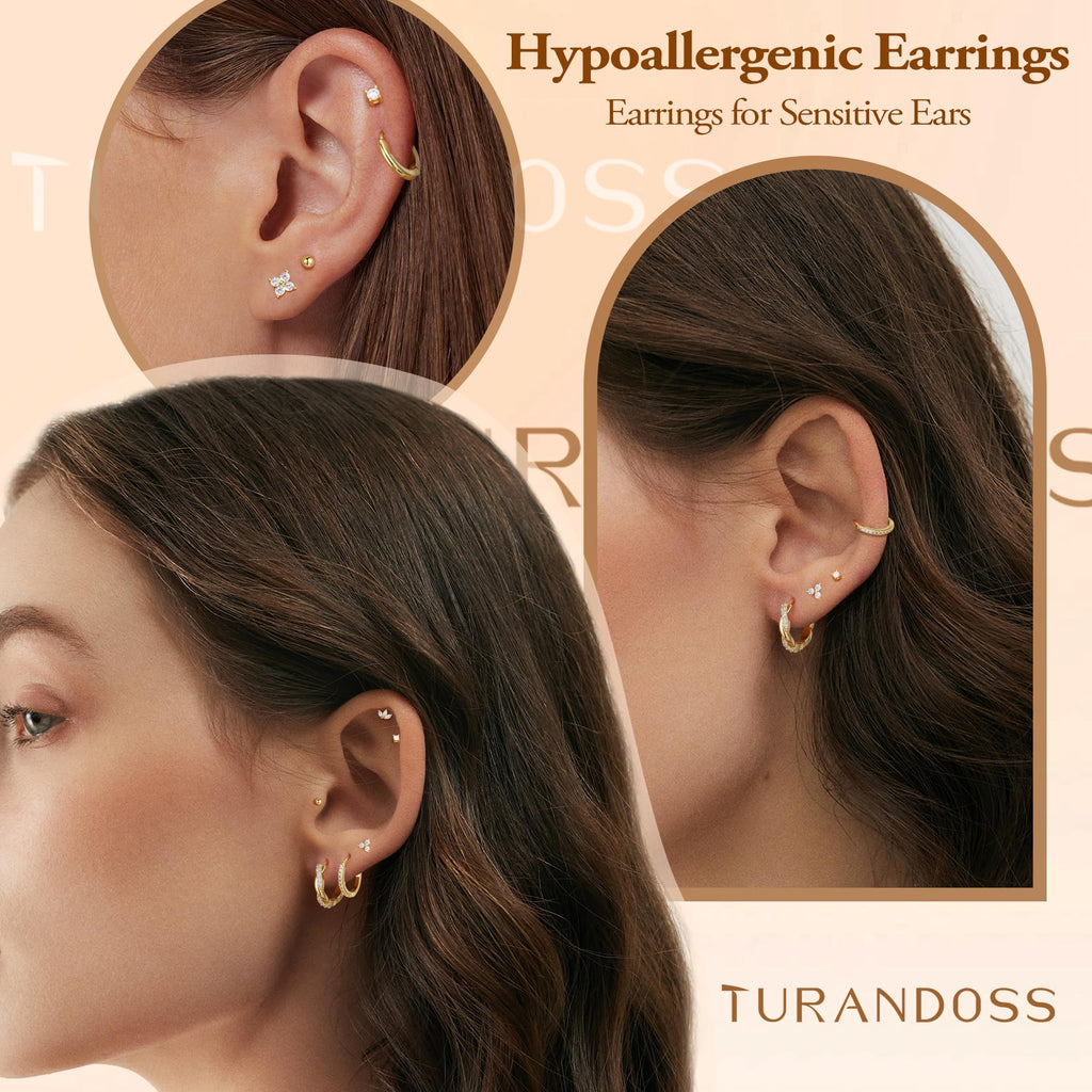 Turandoss 8 Pairs Hypoallergenic Gold Huggie Hoop Earrings for Women Girls image 5