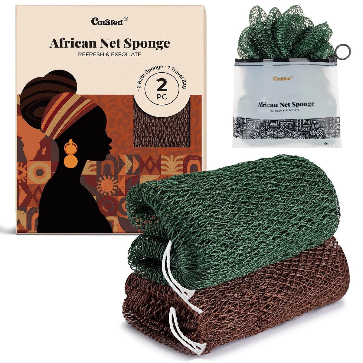 CORATED African net shower loofah exfoliating mesh bath sponge