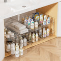 Vtopmart pull-out under-sink organizer showing sliding drawers installed under a bathroom sink
