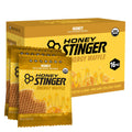 Close-up Honey Stinger Organic Honey Waffle stroopwafel, box packaging visible
