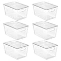 Clear stackable storage bin showing lid handle, large size