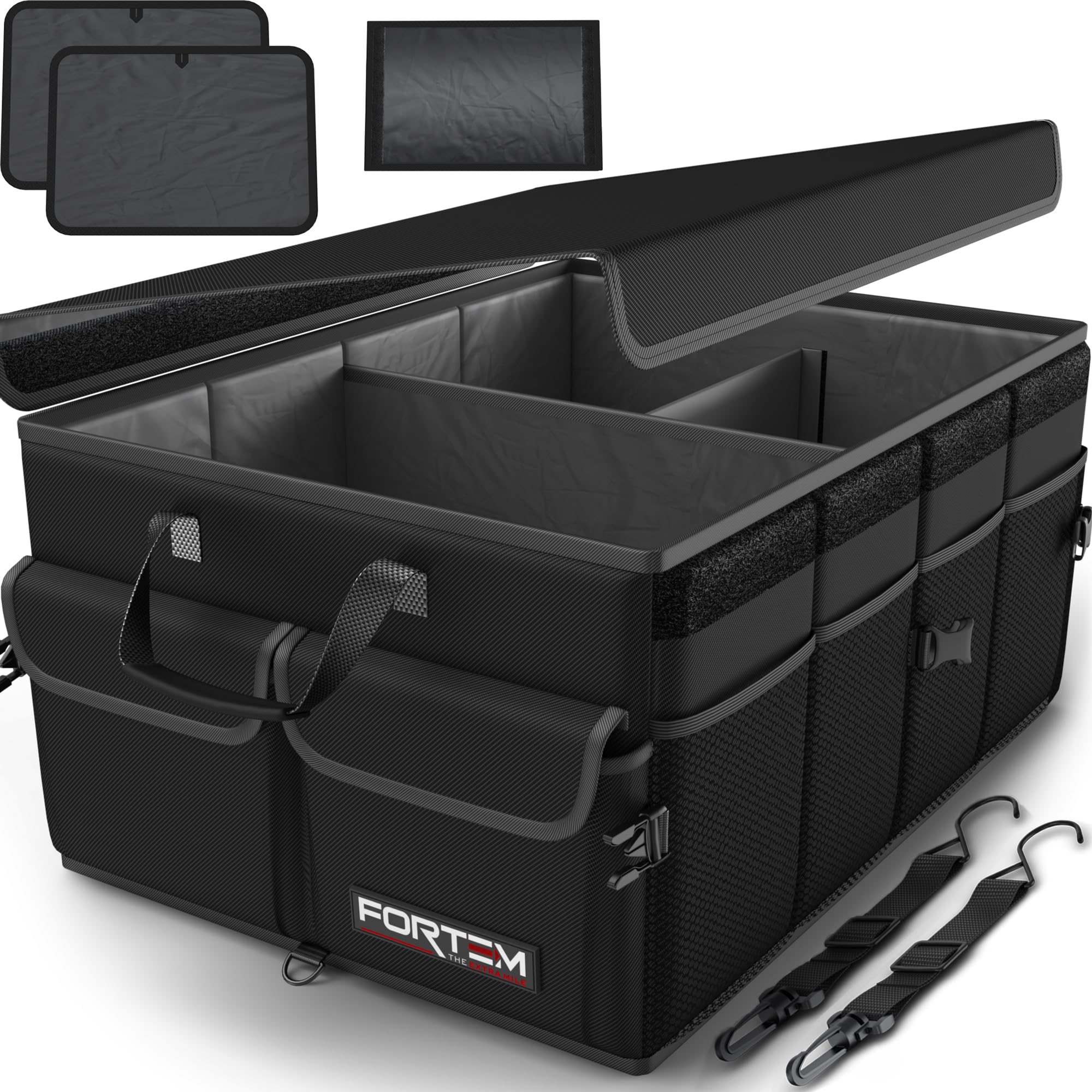 FORTEM foldable trunk organizer with compartments in SUV trunk