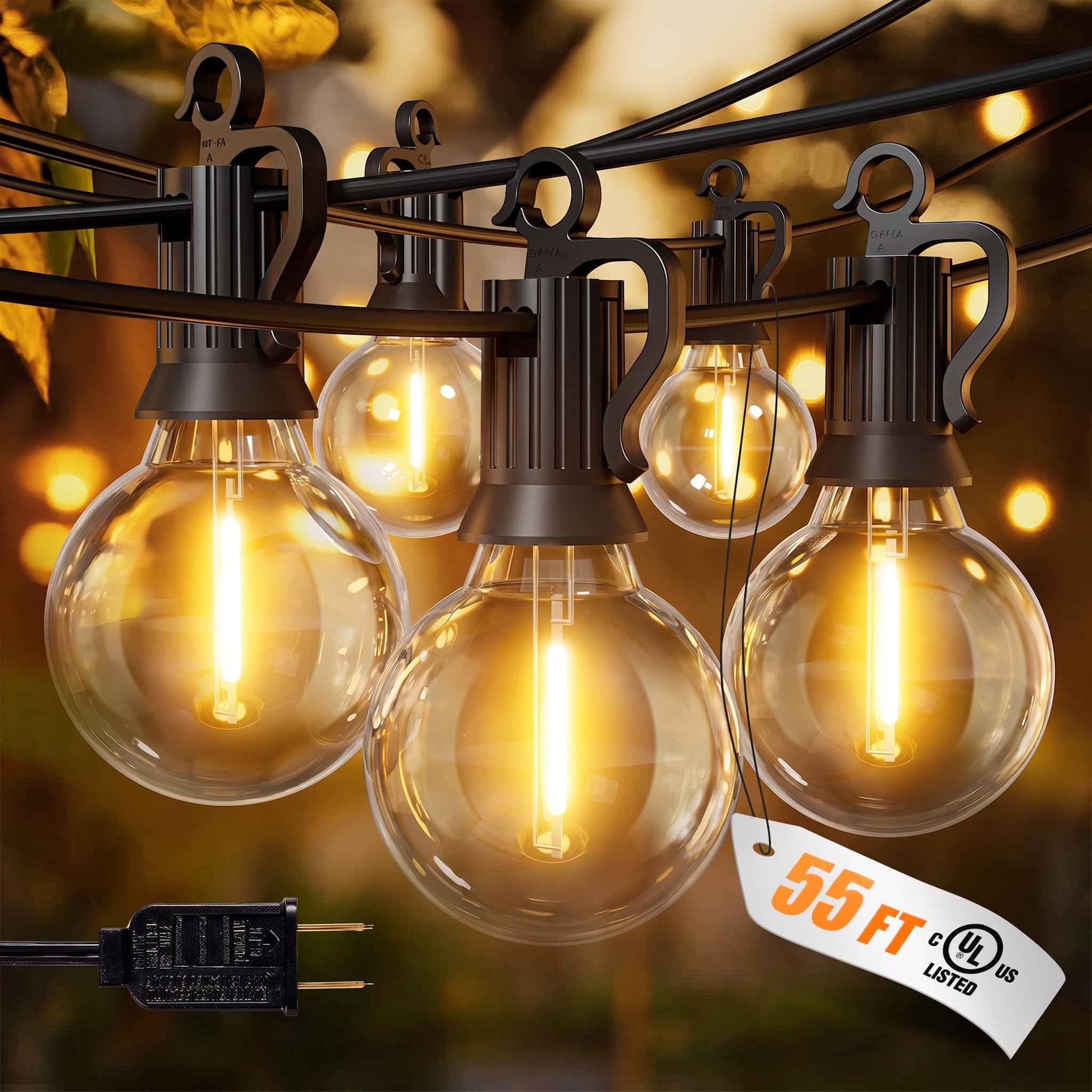 Brightown 55ft outdoor string lights with 25 bulbs strung over a patio