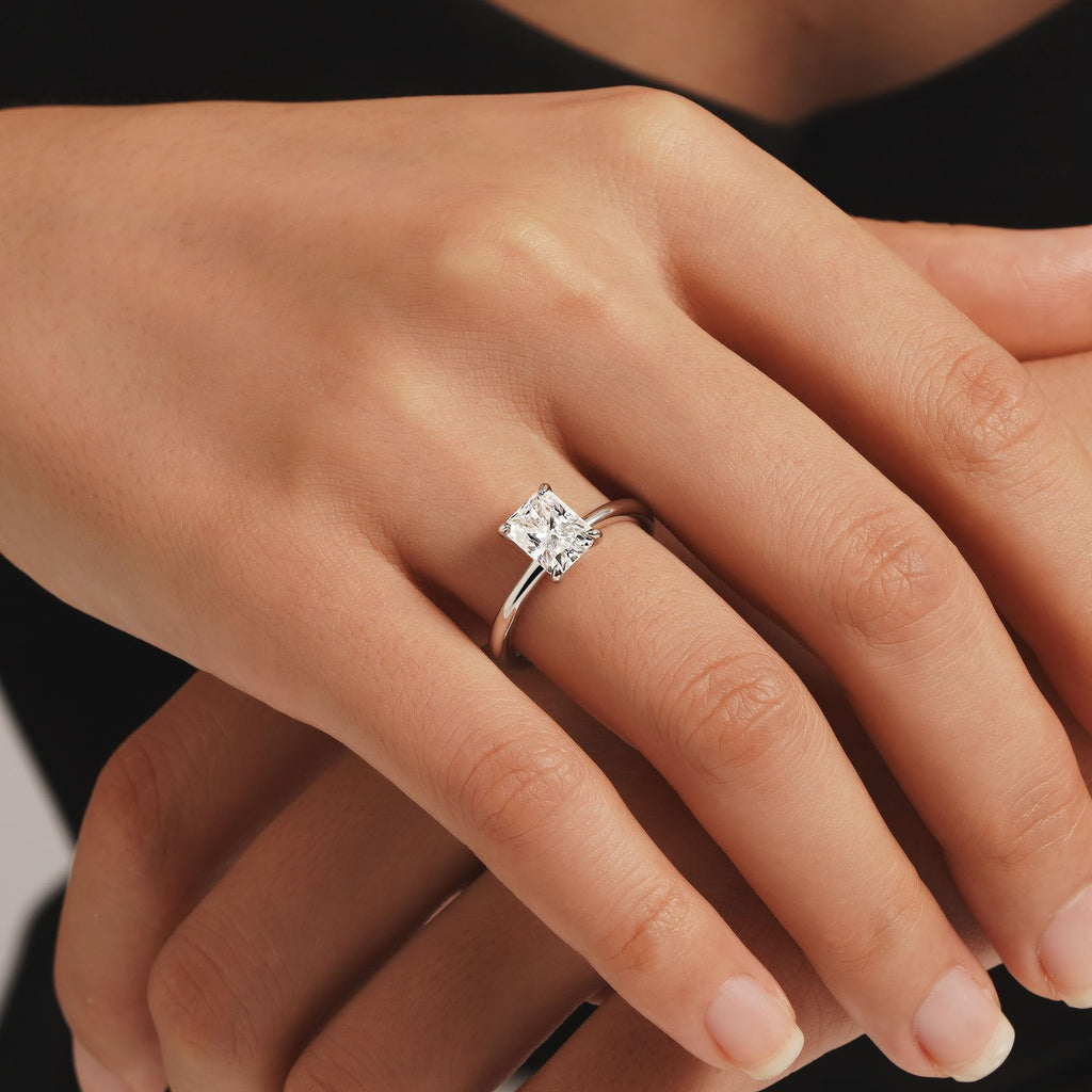 MSBLUE® Size 5.5 2ct Radiant Cut Moissanite Engagement Ring, Rhodium Plated image 6