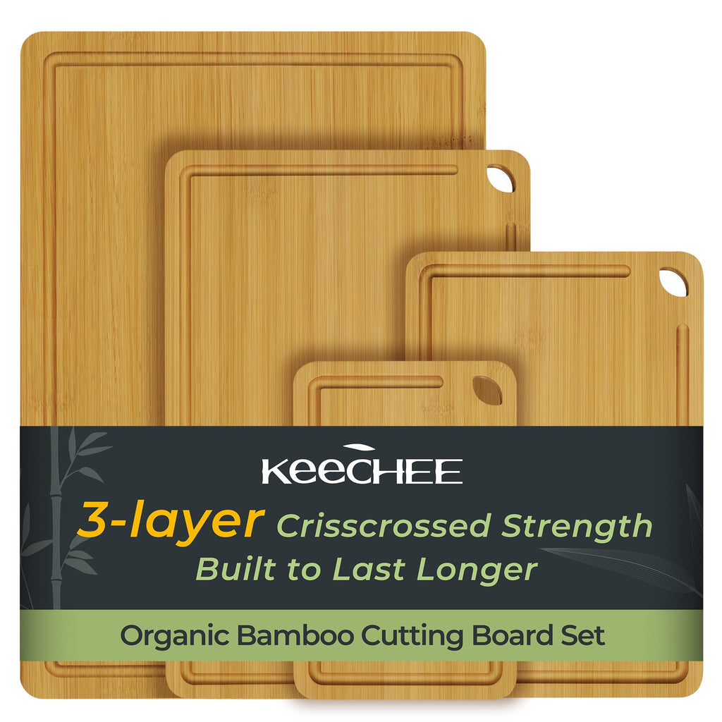 Keechee Natural Bamboo Cutting Board Set of 4, Wood Chopping Block Set