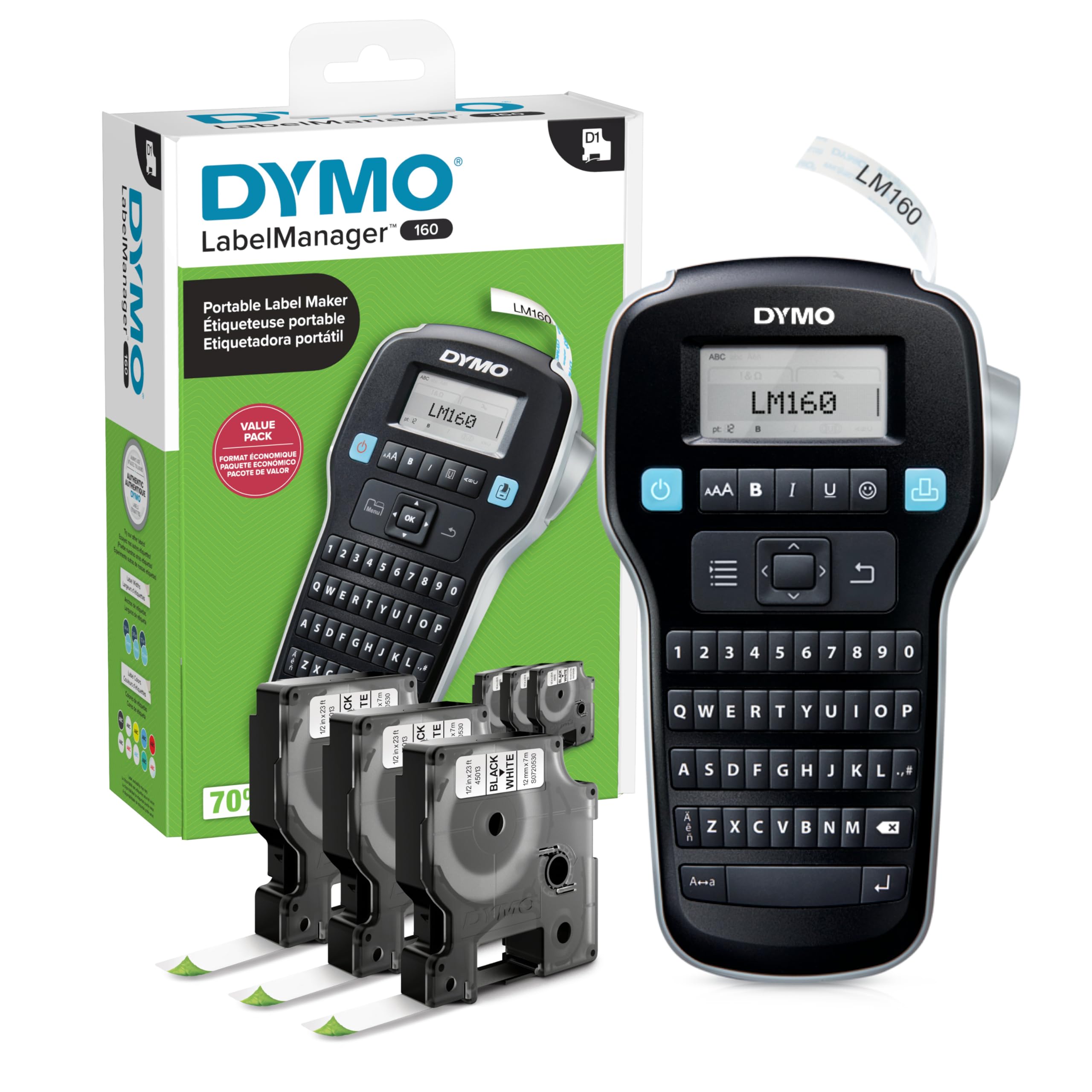 DYMO LabelManager 160 handheld label maker with QWERTY keyboard and display