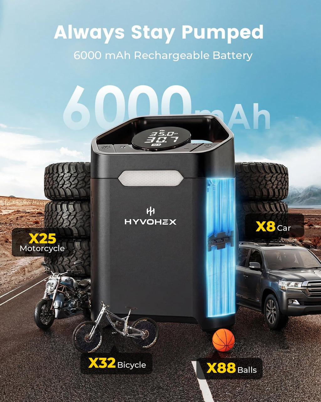 HYVOHEX Portable Air Compressor,160 PSI Cordless Tire Inflator Pump(Black) image 5