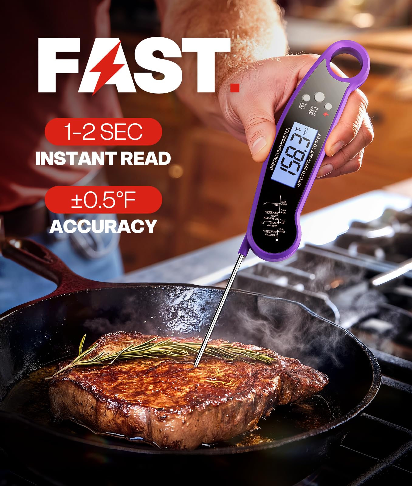 Digital Meat Thermometer, Instant Read Food Thermometer for Cooking, Purple image 2