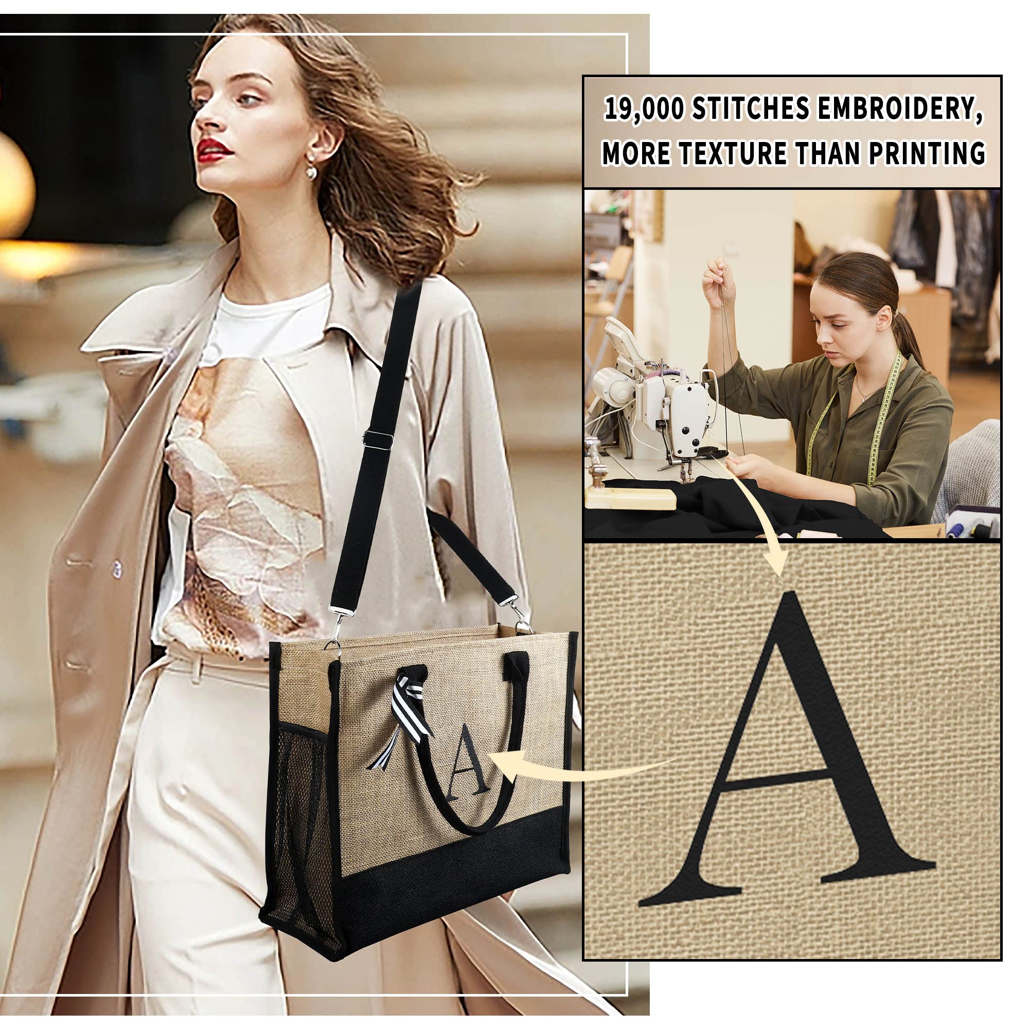 YOOLIFE Gifts for Women Birthday Gifts for Women Initial Tote Bag, Letter K image 3