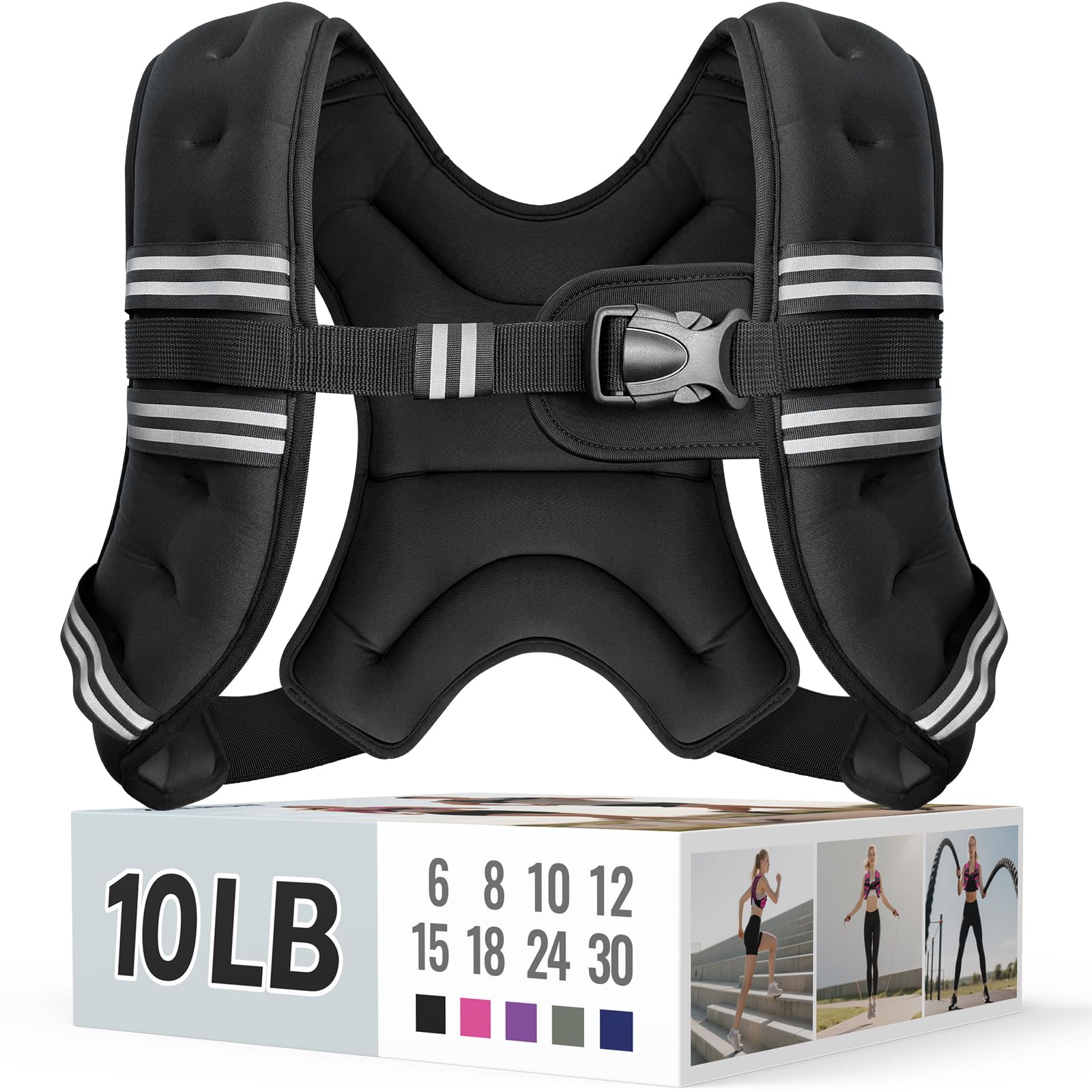 Black Zeerun adjustable weighted vest with reflective stripe and buckle