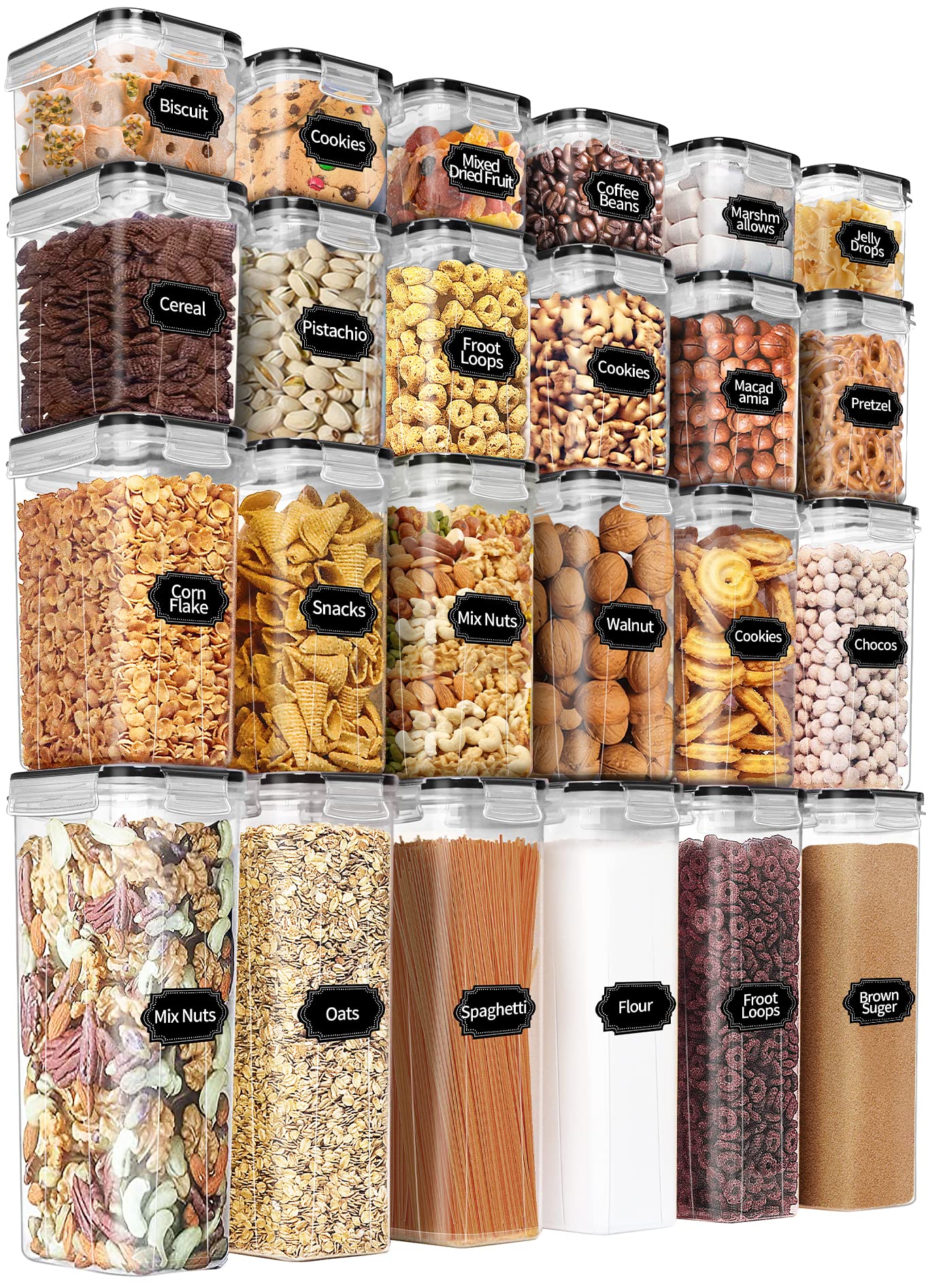 PRAKI airtight plastic food storage containers; lids included, 24 pieces