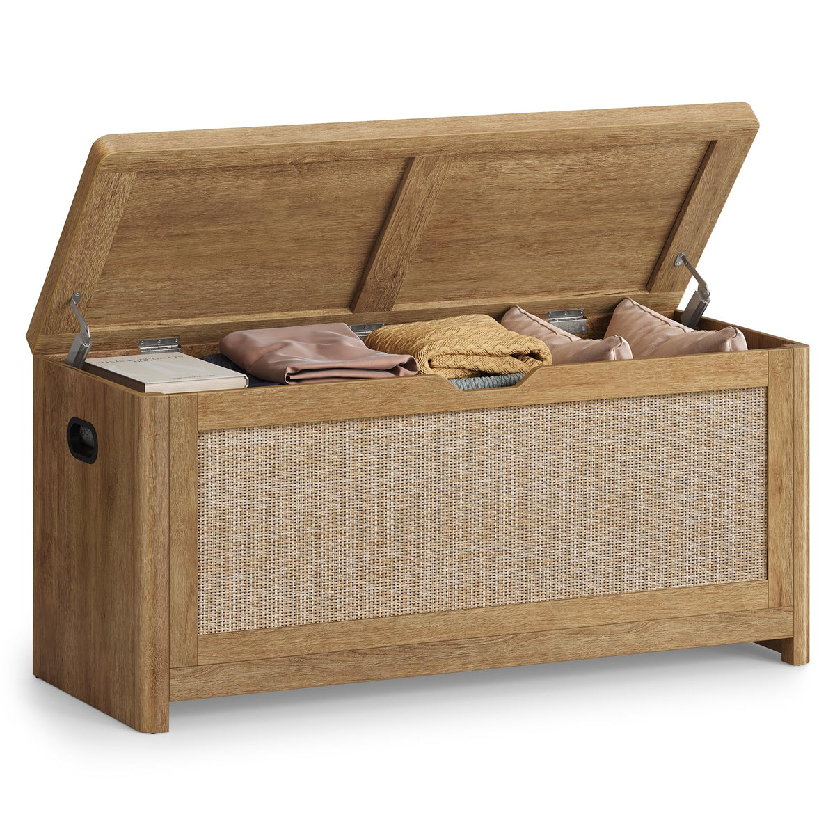 VASAGLE boho rattan-look storage bench rounded corners