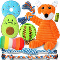 Nine Zeaxuie puppy chew and squeaky toys including balls and rope chew toys