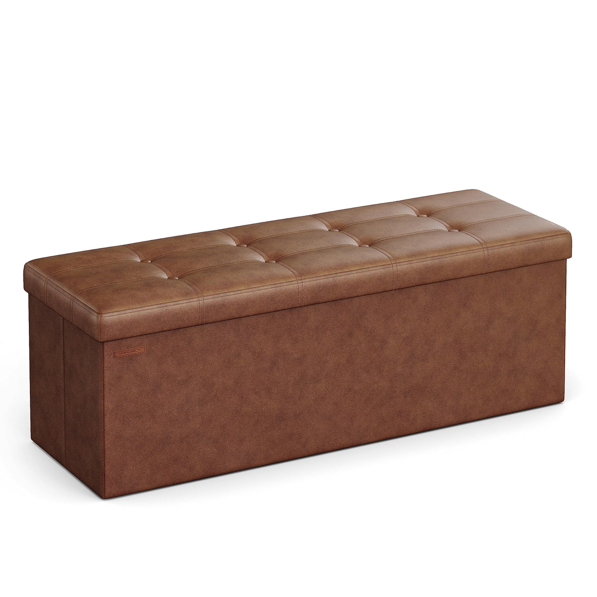 SONGMICS 43.3-inch folding fabric storage ottoman bench in neutral color