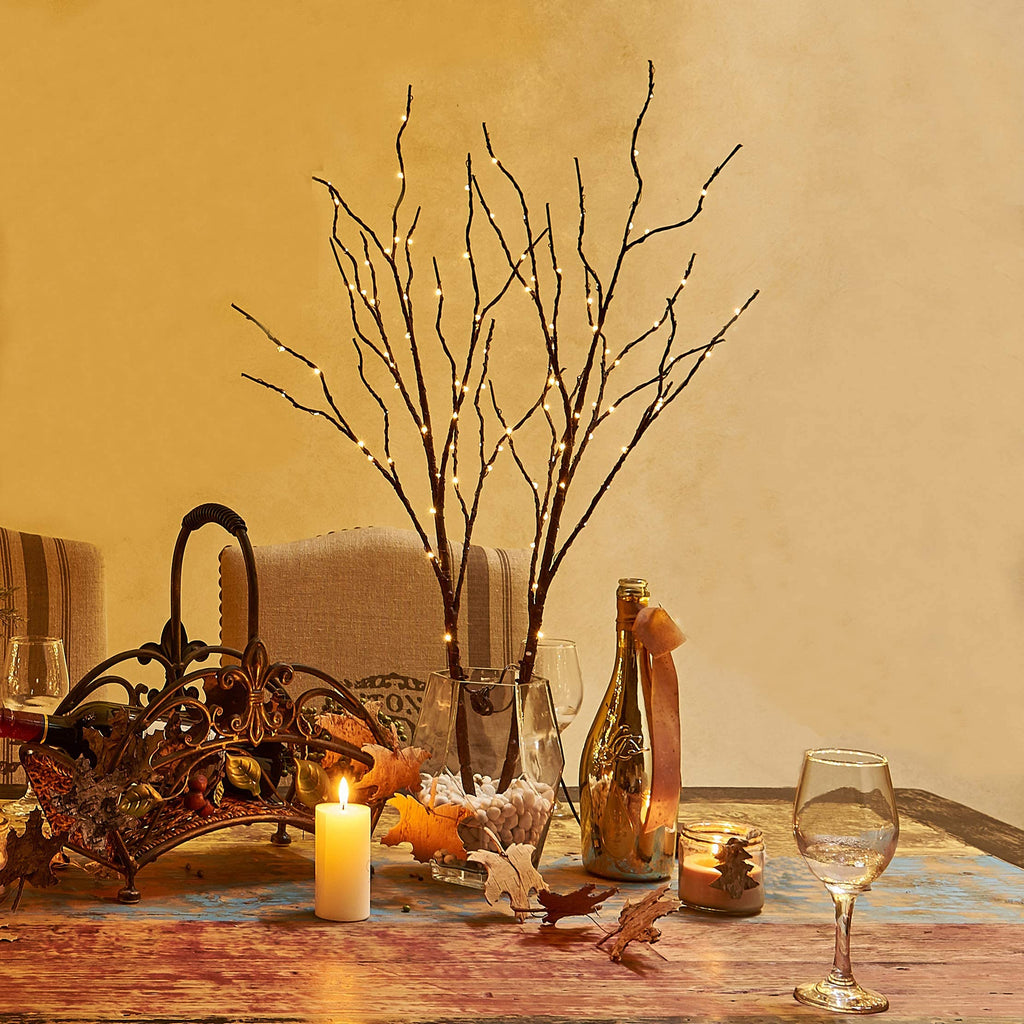 Hairui Lighted Brown Branches Battery Operated with Timer 32IN 100 LED Fairy Lights, Willow Branch Lights for Home Bedroom Fireplace Christmas Holiday Decoration Indoor Outdoor Use (Vase Excluded) image 7