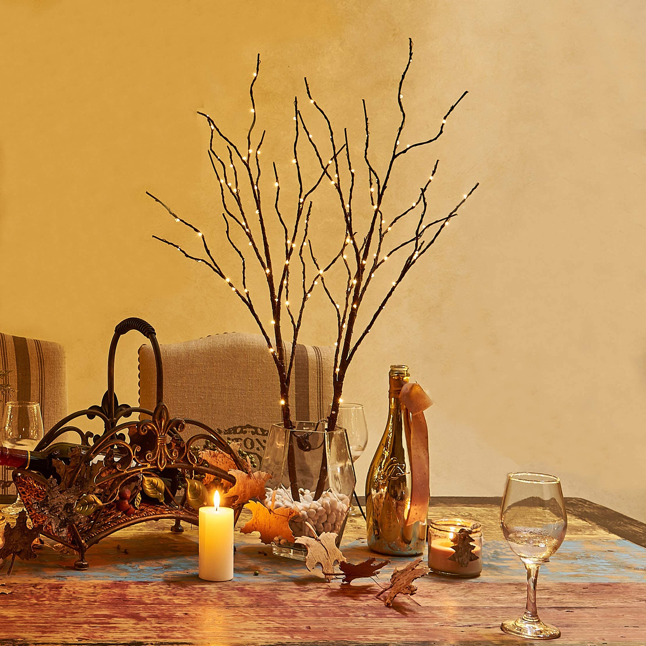 Hairui Lighted Brown Branches Battery Operated with Timer 32IN 100 LED Fairy Lights, Willow Branch Lights for Home Bedroom Fireplace Christmas Holiday Decoration Indoor Outdoor Use (Vase Excluded) image 7