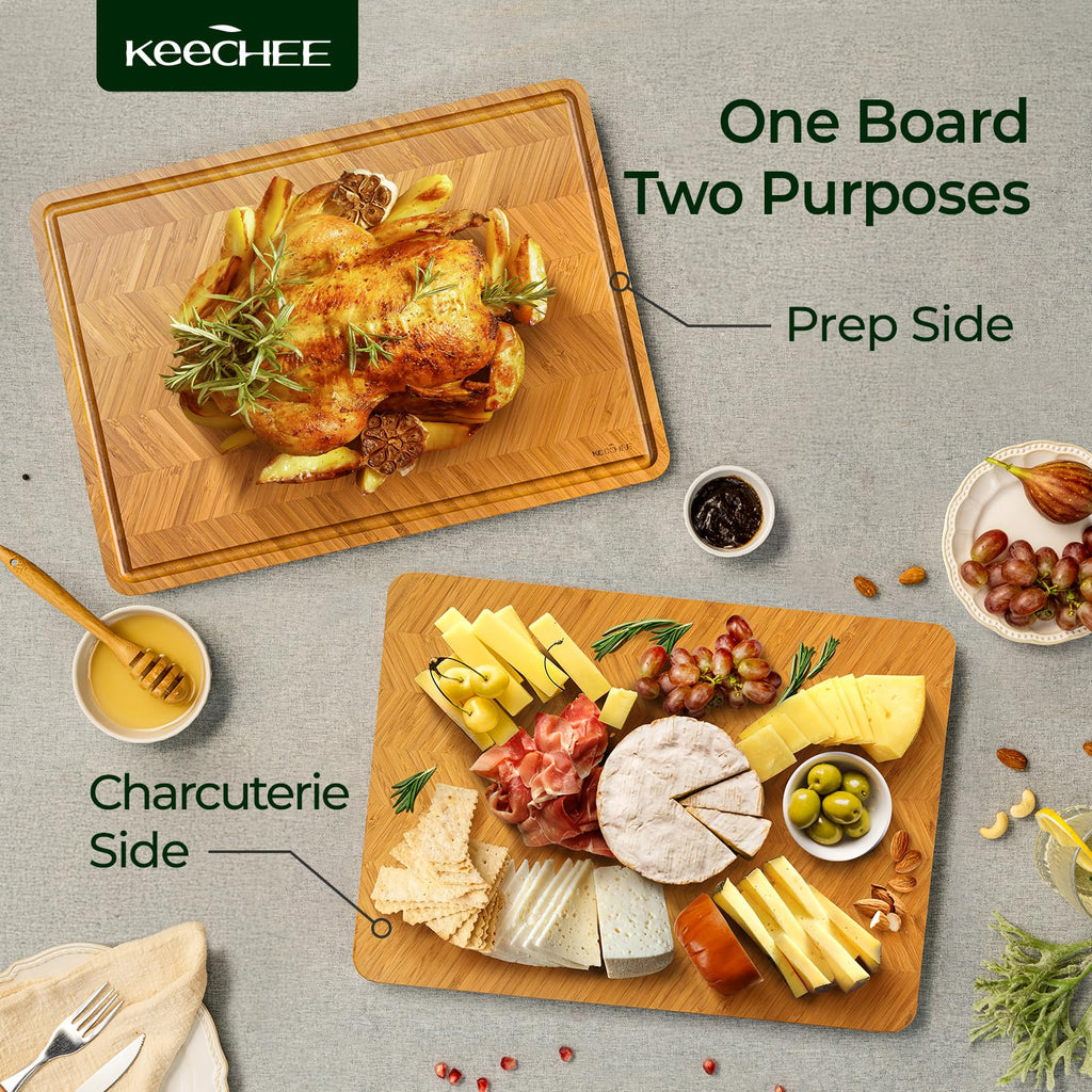 Keechee Atelier Collection Bamboo Cutting Board, Reversible Wood Chopping Boards for Kitchen with Juice Grooves, Handcrafted Large Serving Tray, Luxury Housewarming Wedding Gifts for New Home image 5