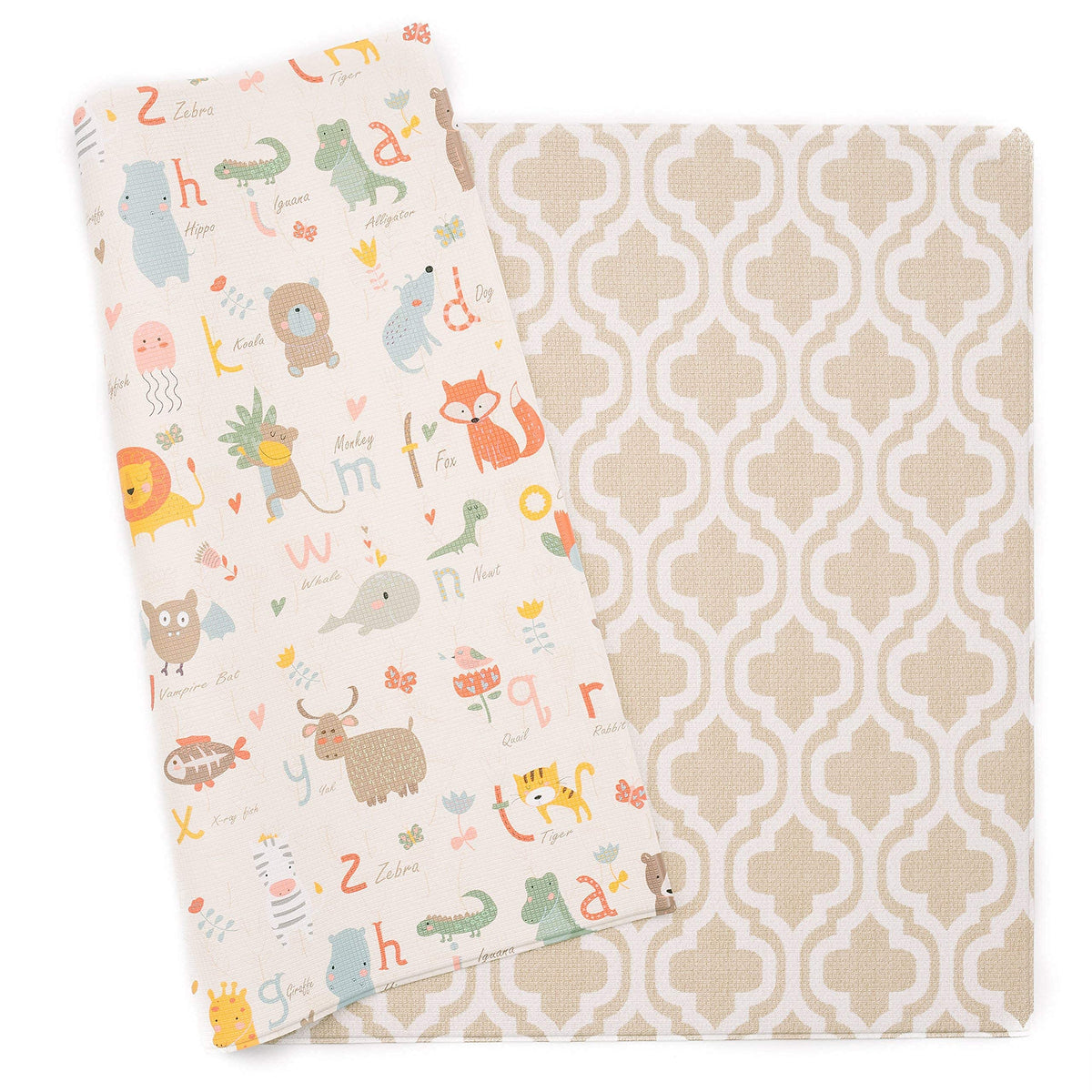 Large Moroccan beige baby play mat 82x55 inches on floor
