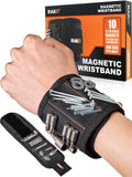RAK magnetic wristband holding screws and nails on black fabric cuff